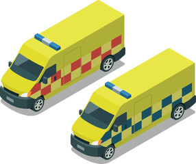 Isometric emergency paramedic vehicle