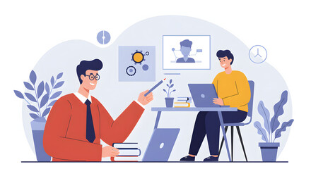 Online Video Conference with Two Men Working in Modern Office Space