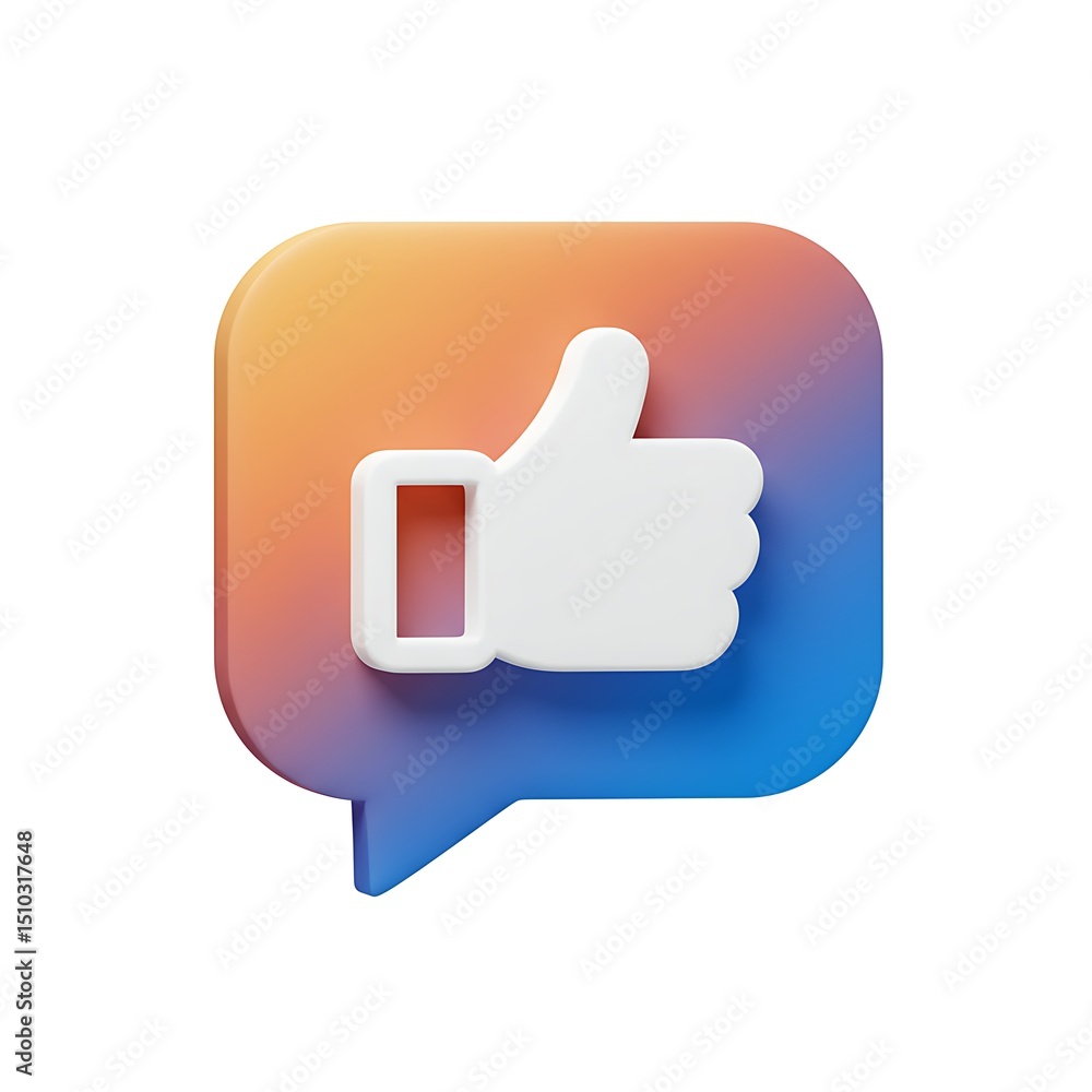 Fototapete 3d rendered thumbs up icon in speech bubble with gradient background on white