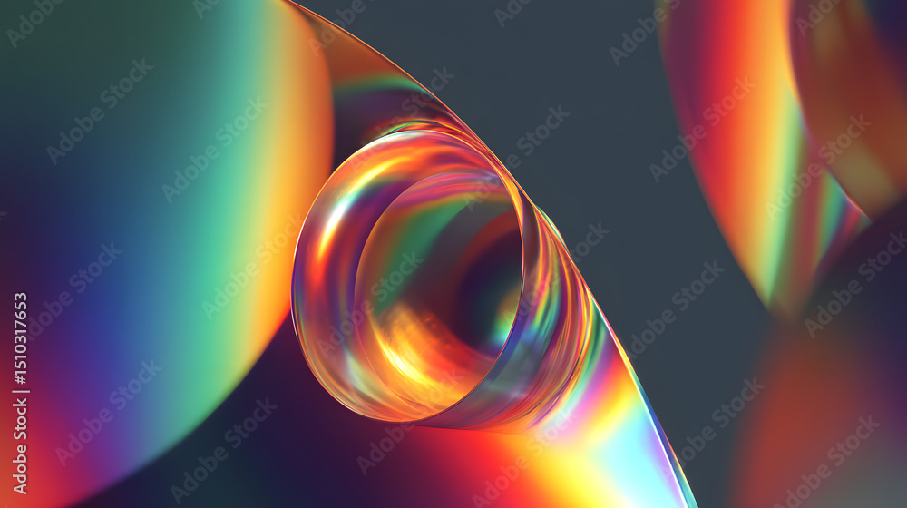Poster chromatic fluidity: the image is an artful close-up, where ribbons of color intertwine and dance, wi