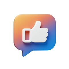 3D Rendered Thumbs Up Icon in Speech Bubble with Gradient Background on White