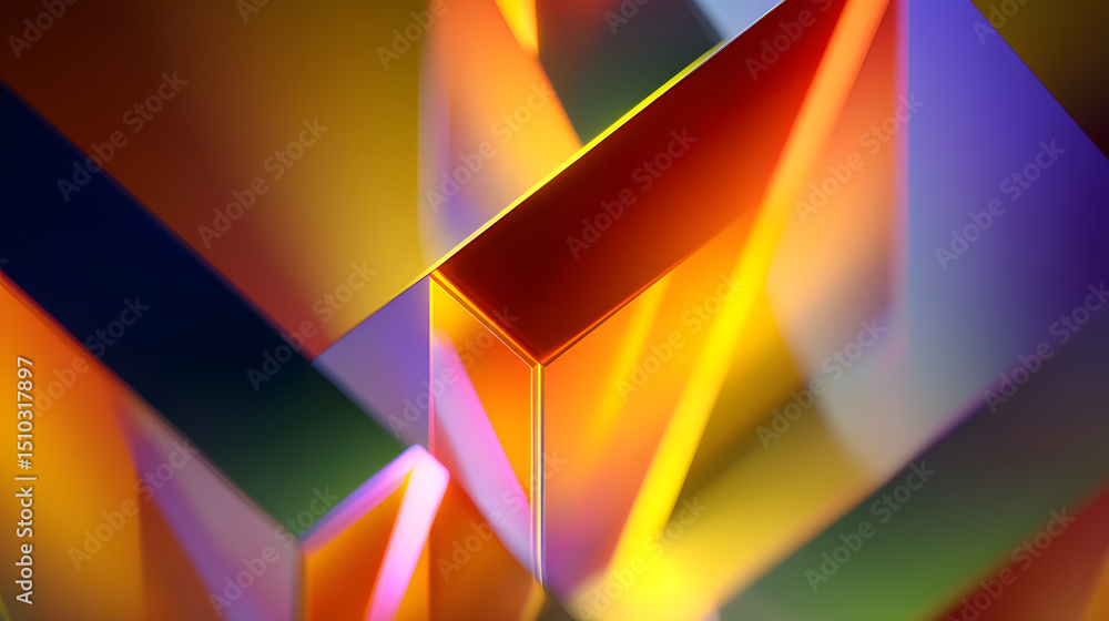 Poster abstract light geometry: vibrant, multifaceted shapes interlock, creating an abstract composition of