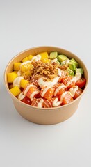 Delicious Salmon Poke Bowl with Mango Avocado Sesame Seeds and Crispy Onions