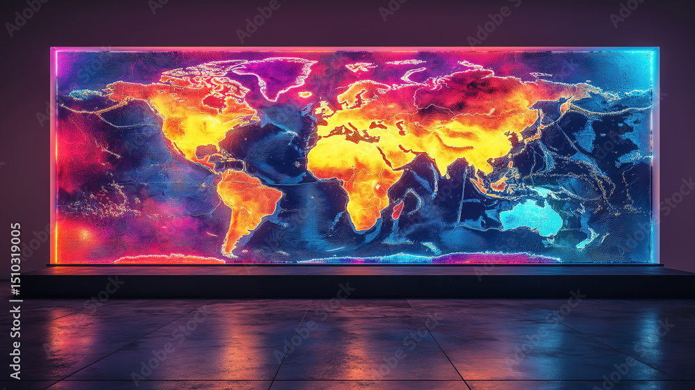 Wall mural a glowing world map illuminated with vibrant colors symbolizing global connectivity