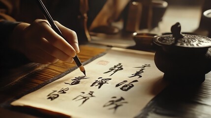 Hand calligraphy on scroll