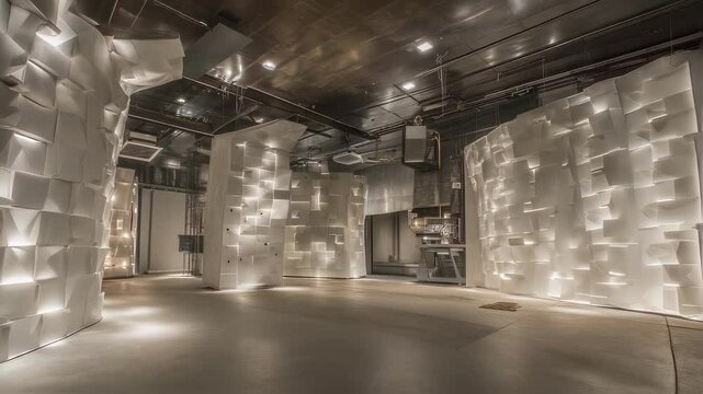 Complex geometric shapes reflecting laser energy enhance aluminum foam cores within a shock peening booth, creating a captivating industrial scene