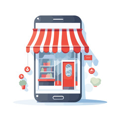 Modern Smartphone Online Store Vector Illustration Isolated on White Background