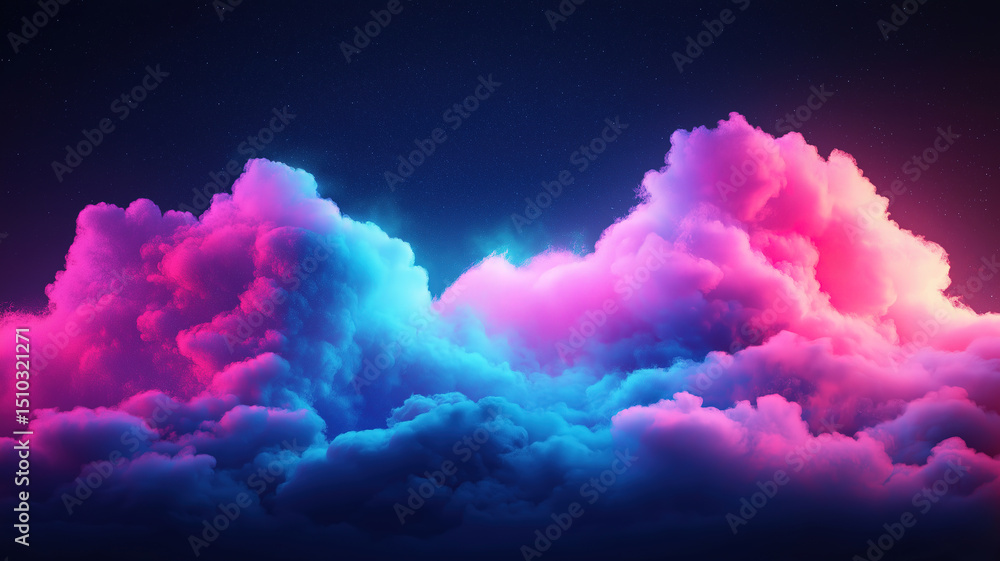 Poster vibrant digital cloud with pink and blue hues representingcloud optimization algorithms