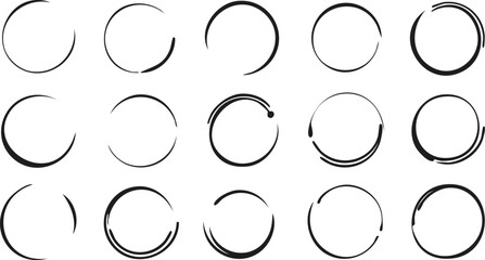 Vector Illustration Featuring Fifteen Incomplete Circles with Varying Line Weights and Textures in a Clean Graphic Style