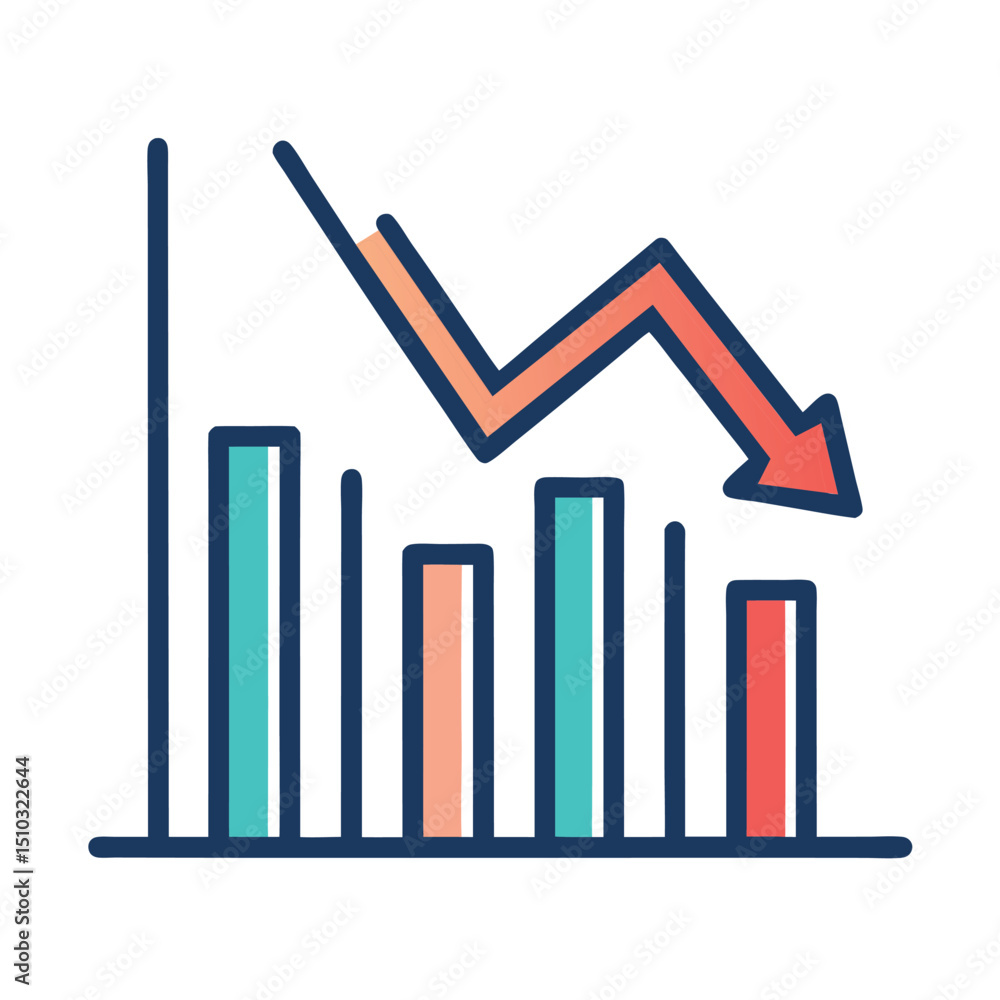 Poster decreasing bar graph showing negative trend downward arrow