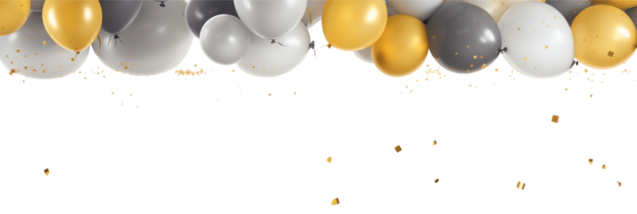 Elegant Gold & Silver Balloons: Festive Background for Celebration isolated on transparent background png