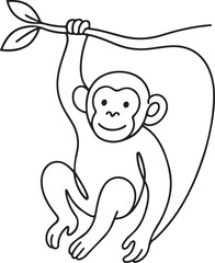 Cute Chimpanzee Hanging on Tree Logo Vector