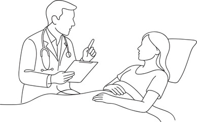 Doctor Explaining Report to Patient Line Drawing