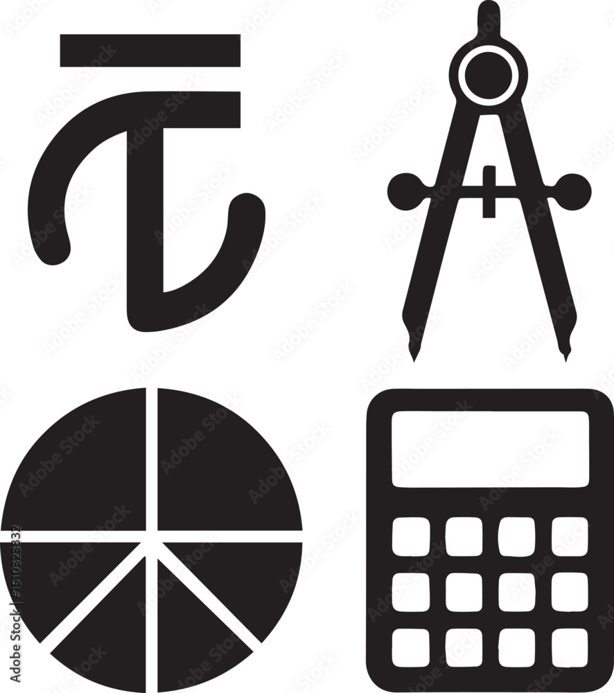 Poster minimal pi symbol and math tools icon set in line style