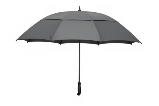 Large grey golf umbrella open on transparent background