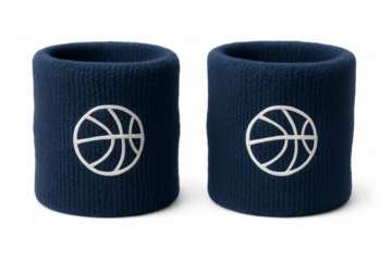 Two blue wristbands showing basketball symbol on transparent background