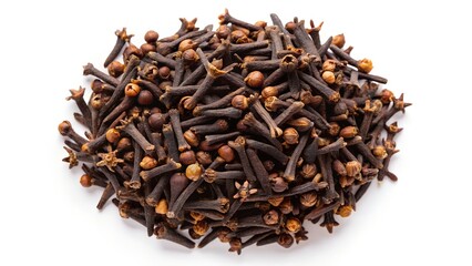 Obraz premium Pile of Dried Whole Cloves on White Background