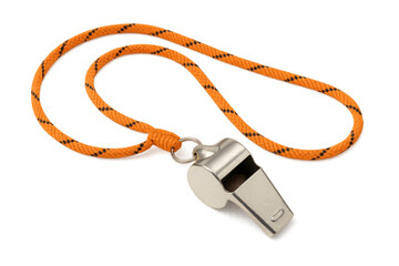 Fototapeta premium Whistle with orange lanyard on transparent background