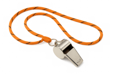 Whistle with orange lanyard on transparent background