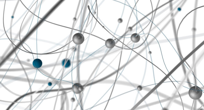 Multi color connected lines and dots network 3d illustration