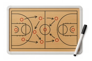 Basketball strategy and tactics drawn on tactical board with marker pen
