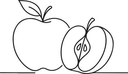 Whole and Sliced Apples Orchard Logo Line Drawing