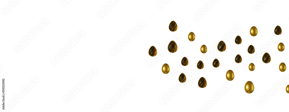 Poster 3d rendering of easter elegant eggs with gold paint