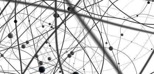 Big data visualization. Network connection structure with chaotic distribution of points and lines. 3D rendering.