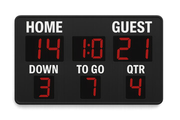 Digital scoreboard showing the fourth quarter of a sports game with transparent background