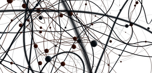 Big data visualization. Network connection structure with chaotic distribution of points and lines....