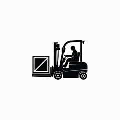 Silhouette of a Man Operating Loader. Construction Vehicle Vector Illustration.