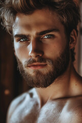 Fototapeta premium Confident Masculine Presence in Dramatic Lighting Portrait