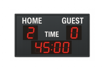Digital scoreboard showing time and score on transparent background