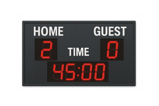 Digital scoreboard showing time and score on transparent background