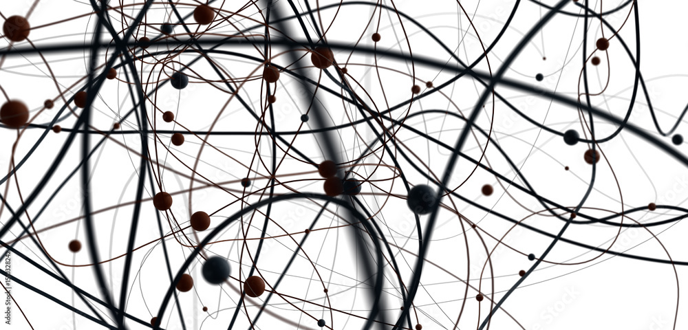 Poster multi color connected lines and dots network 3d illustration