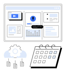 Centralized web interface with graphs, video player, voice tool, task manager, and calendar. Ideal for project planning, data visualization, teamwork, workflow productivity content communication