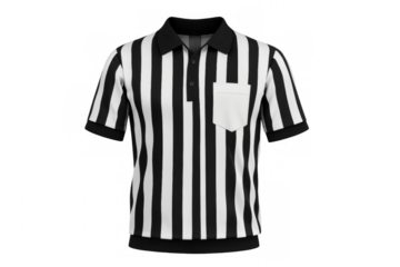 Referee shirt with vertical black and white stripes on transparent background