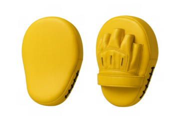 Yellow punching mitts for boxing training on transparent background