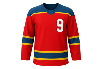 Red and blue hockey jersey with number nine isolated on transparent background