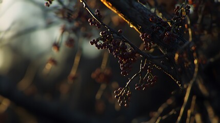 Stunning Sunset Berries on Branch Autumn Nature Photography