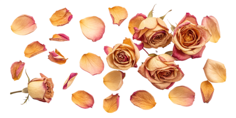 Soft petals of peach and pink roses scattered playfully across a clean surface evoke feelings of romance and tranquility Generative AI png  roses, petals, peach, pink, flowers, floral, romance