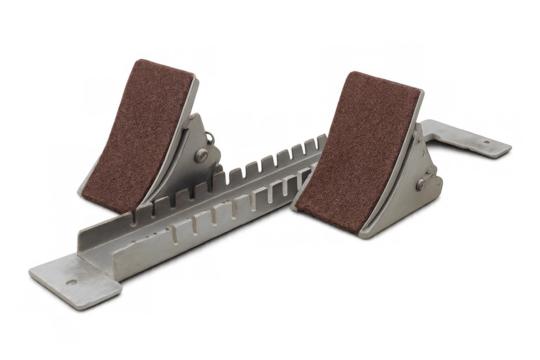 Starting blocks for running competition resting on transparent background