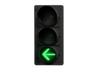 Traffic light showing green left turn arrow on transparent background