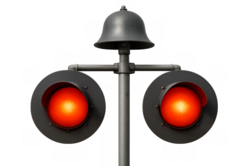 Railroad signal showing red light on transparent background