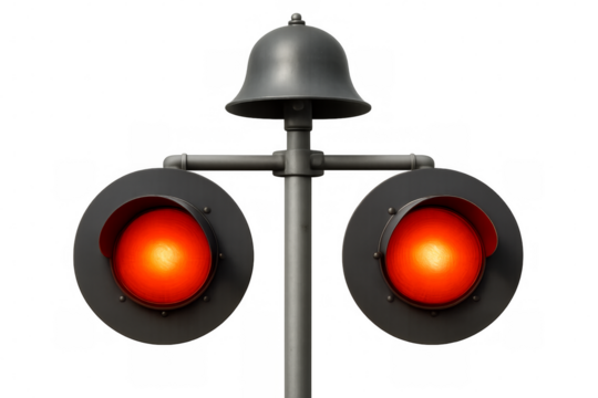 Railroad signal showing red light on transparent background