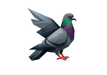 Low Poly Pigeon with Geometric Wings and Colorful Neck