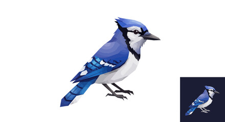 Polygonal Illustration of a Blue Jay Bird with Detailed Plumage