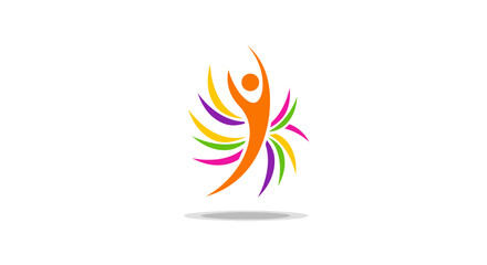 Abstract Figure with Colorful Wings Reaching Upward