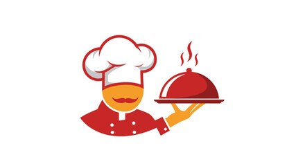 Cartoon Chef Holding a Steaming Covered Dish Illustration