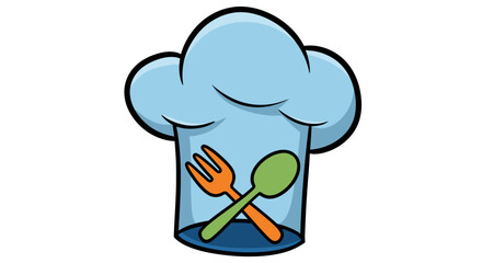 Cartoon Chef Hat with Crossed Fork and Spoon Illustration